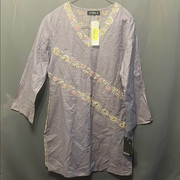 Strings Gray Asymmetrical Embellished 3/4 Sleeve Tunic Size small - Picture 1 of 4
